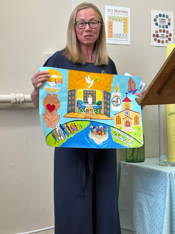 Lorna Gold with Painting from South Africa
